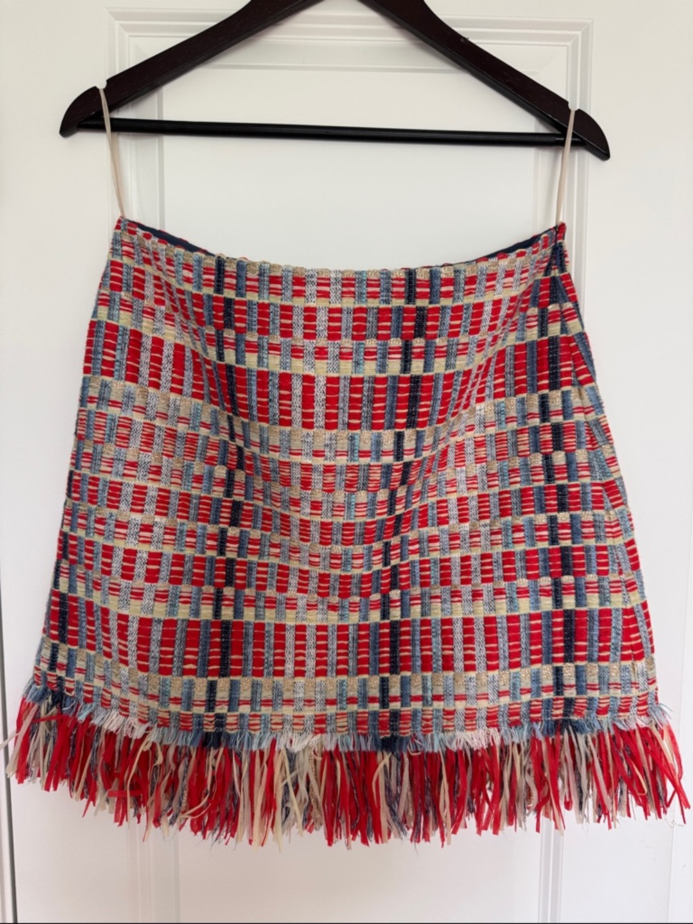 Tory Burch Tara Tweed Fringe Mini Skirt in Indigo Lurex, RARE, Size 4 / Size 6
